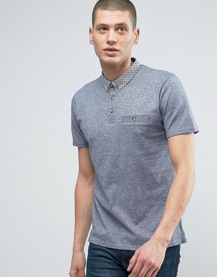 Threadbare Printed Collar Polo - Blue
