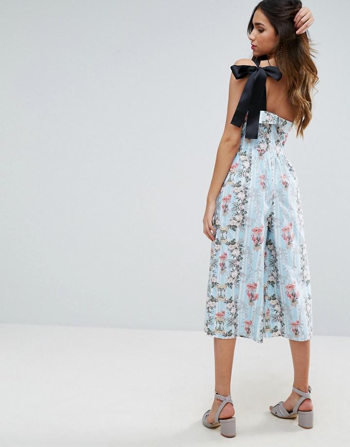 Asos One Shoulder Cotton Jumpsuit In Floral Print - Multi