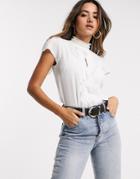 River Island Pearl Detail Frill Top In White-pink