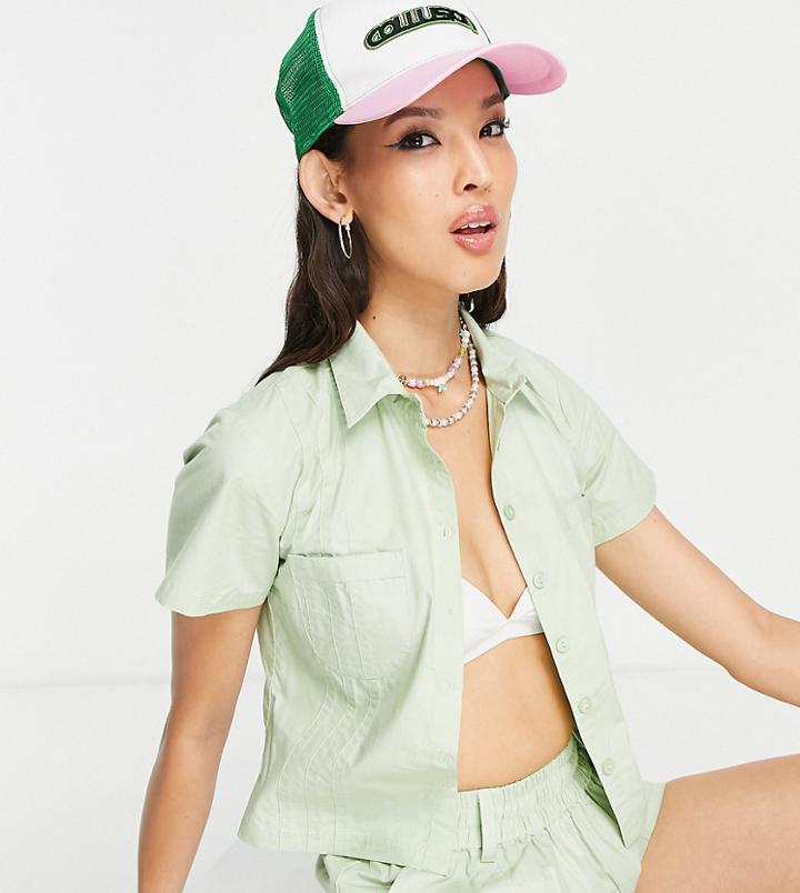 Collusion Coated Cotton Utility Shirt In Sage Green - Part Of A Set