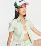 Collusion Coated Cotton Utility Shirt In Sage Green - Part Of A Set
