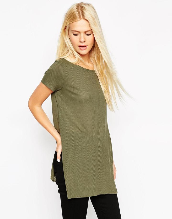 Asos Longline Top With Side Splits - Khaki