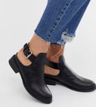 Lost Ink Wide Fit Cut Out Flat Ankle Boot In Black - Black