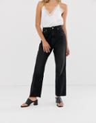 Na-kd High Waist Raw Hem Straight Leg Jeans In Washed Black