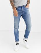 Asos Design Cone Mill Denim Skinny 'american Classic' Jeans In Vintage Mid Wash Blue