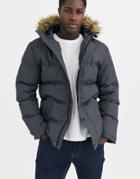 Threadbare Quilted Parka With Faux Fur Hood In Gray