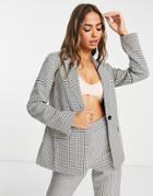 Miss Selfridge Ruched Sleeve Blazer In Brown Check