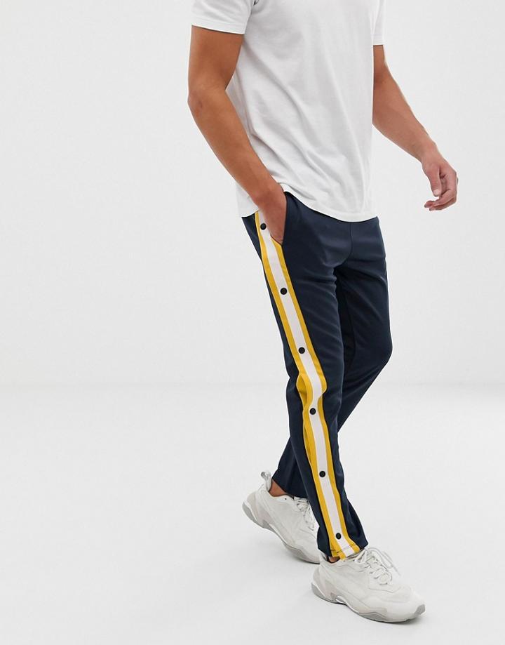 Jack & Jones Originals Track Joggers With Poppers Leg In Navy - Navy