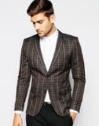 Selected Homme Check Blazer With Peak Lapel In Skinny Fit - Brown