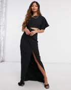 Vesper One Shoulder Maxi Dress With Cutout Detail And Side Slit In Black