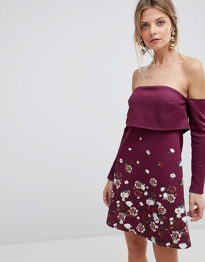 Asos Crop Top Border Floral Mini Dress - Multi