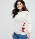 Brave Soul Plus Posy Embroidered Sweater With Zip Detail - Cream