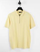 Asos Design Cut And Sew Pique Zip Polo In Washed Yellow