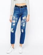 Good Vibes Bad Daze High Ripped Waisted Boyfriend Jeans - Light Wash Blue