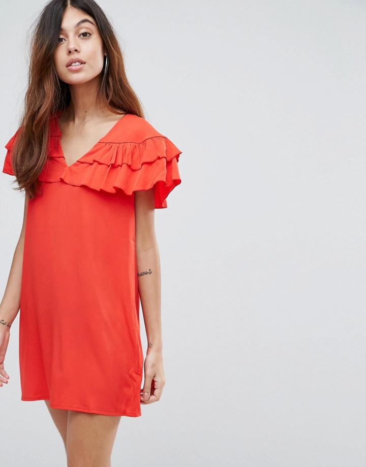 Vero Moda Ruffle Panel Dress - Red