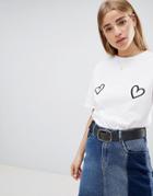 Nobody's Child Cropped T-shirt With Heart Prints - White