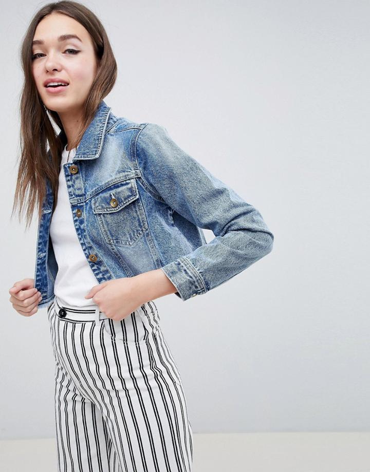 Brave Soul Fitz Crop Denim Jacket - Blue