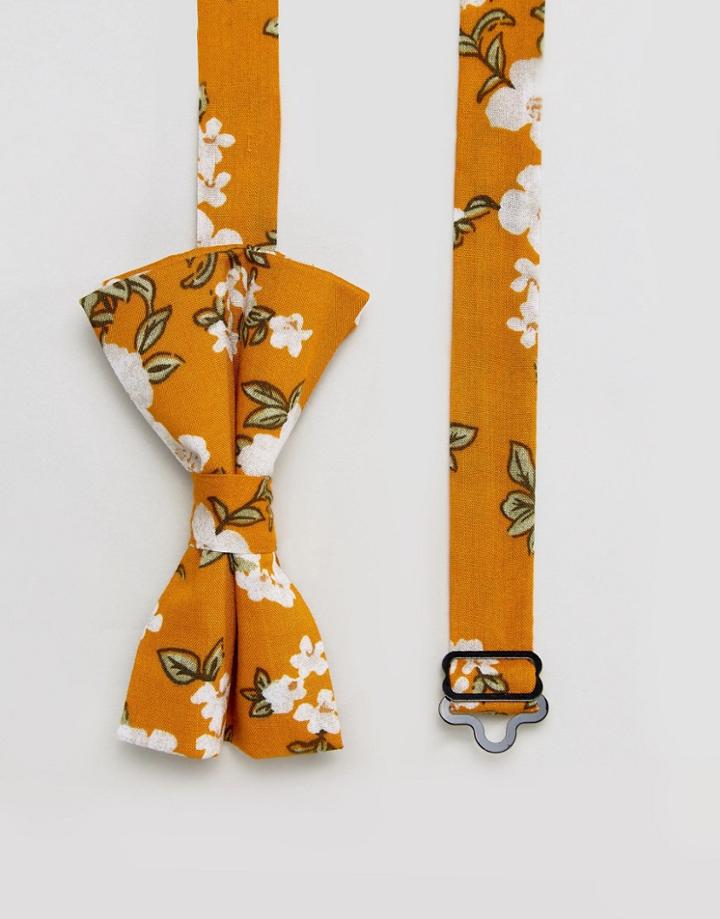 Asos Bow Tie In Floral Design - Yellow