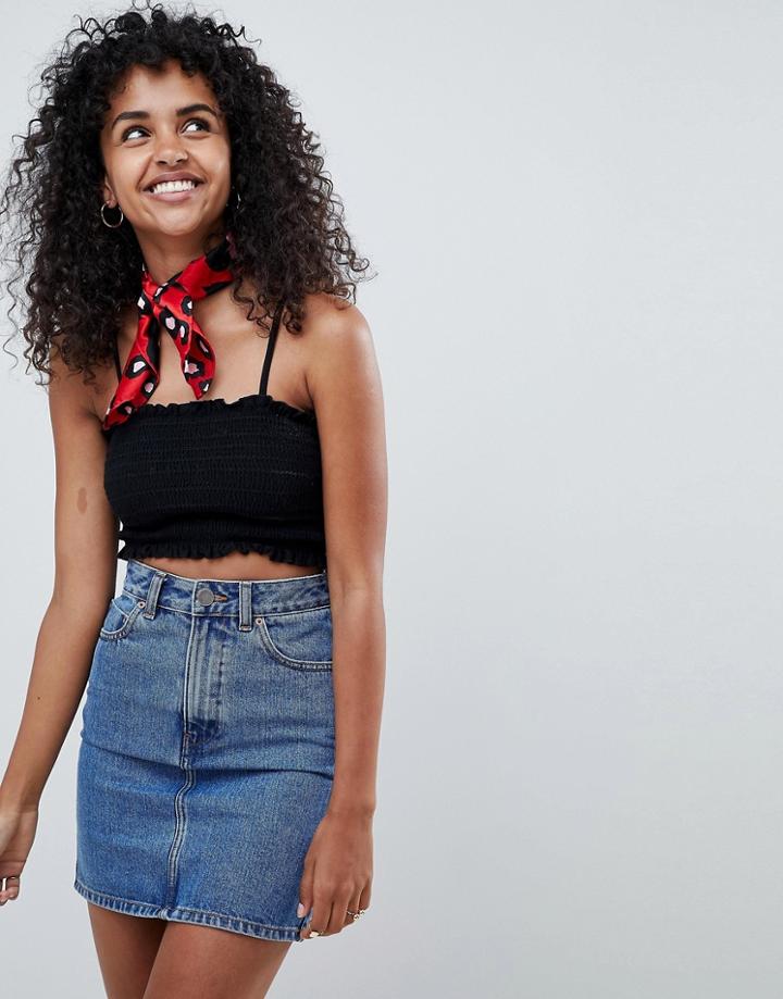 Miss Selfridge Cropped Cami Top With Shirred Detail In Black - Black