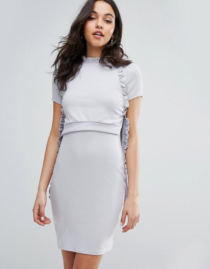 Lost Ink Frill Layered Dress In Rib - Gray