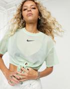Nike Mesh Tie Front Crop T-shirt In Green