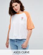 Asos Curve T-shirt In Boxy Fit With Contrast Raglan And Island Print - Gray
