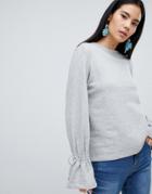 Pieces More Tie Sleeve Sweatshirt - Gray