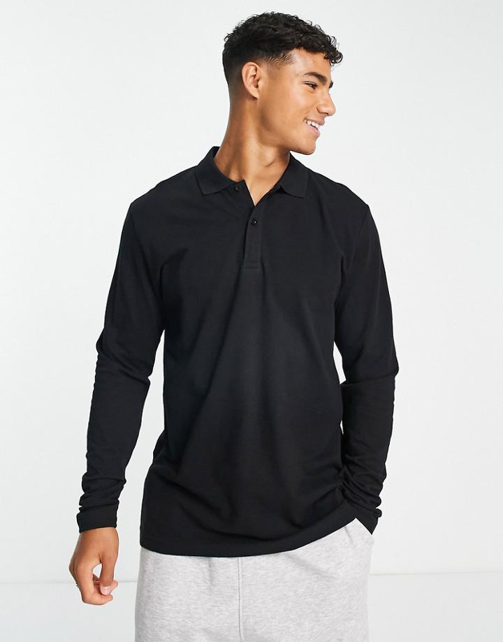 Selected Homme Long Sleeve Polo In Black