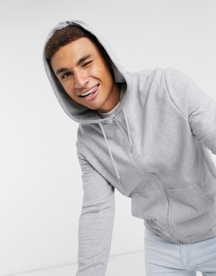 Asos Design Organic Zip Up Hoodie In Gray Marl