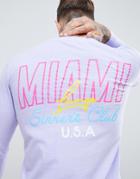 Boohooman Long Sleeve T-shirt With Miami Print In Lilac - Purple