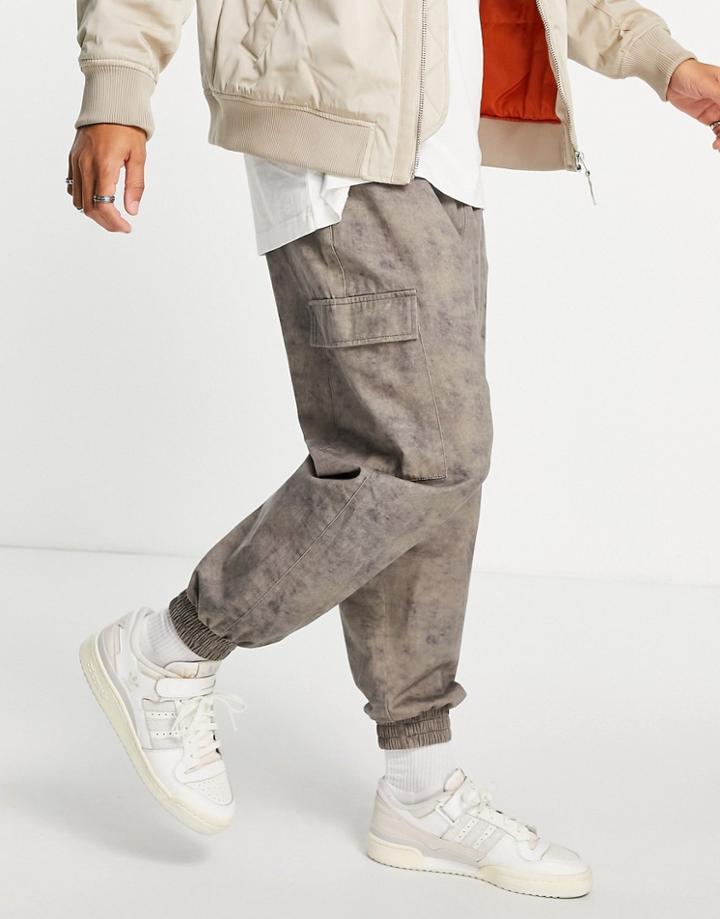 Asos Design Oversized Tapered Pants With Heavy Wash-brown