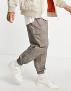 Asos Design Oversized Tapered Pants With Heavy Wash-brown