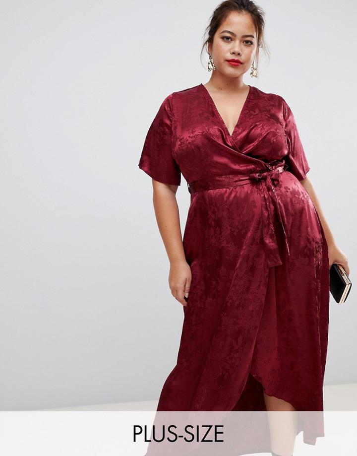 New Look Curve Jacquard Dress In Burgandy - Orange