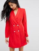 Asos Ultimate Mini Tux Dress With Pearl Buttons - Red
