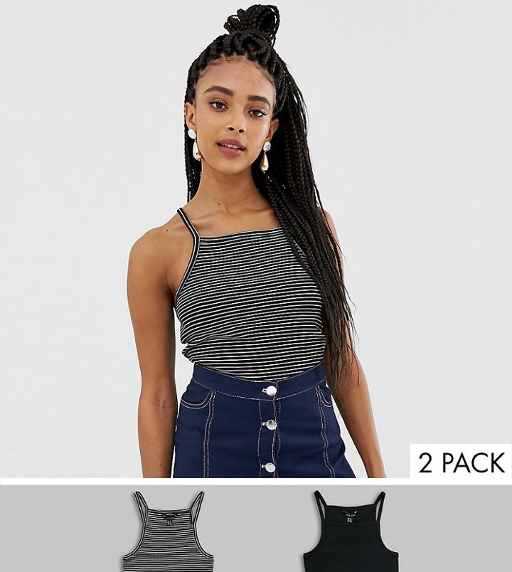 New Look Two Pack Square Neck Tank In Black And Stripe-multi