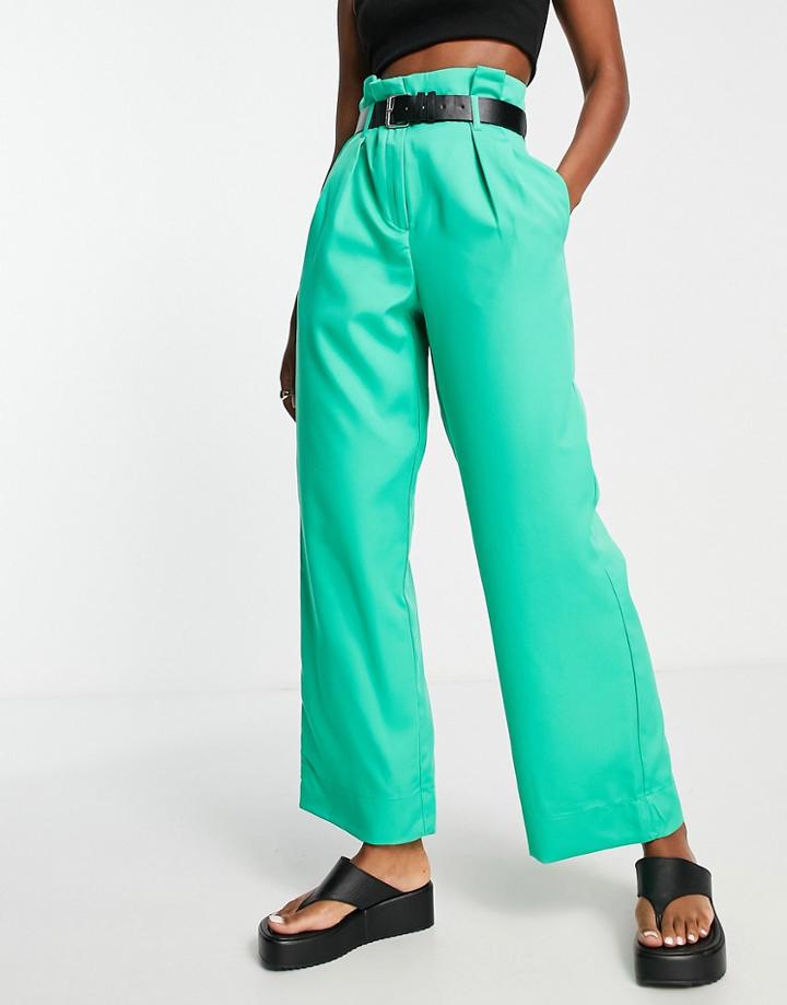 Vero Moda High Waisted Belted Pants In Bright Green