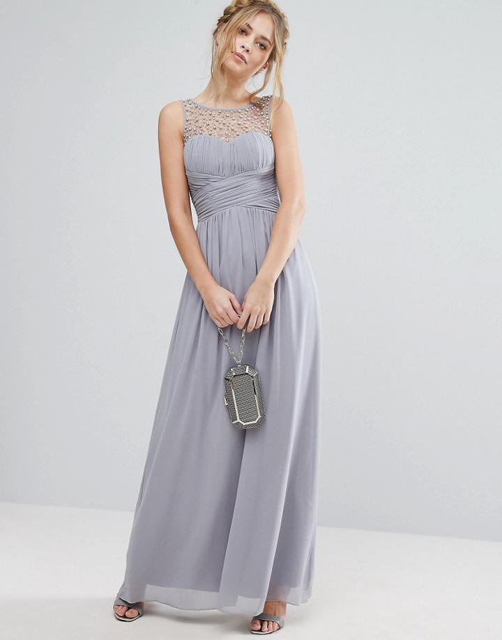 Little Mistress Embellished Maxi Dress - Gray