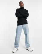 Only & Sons Lightweight Cotton Roll Neck Sweater In Black