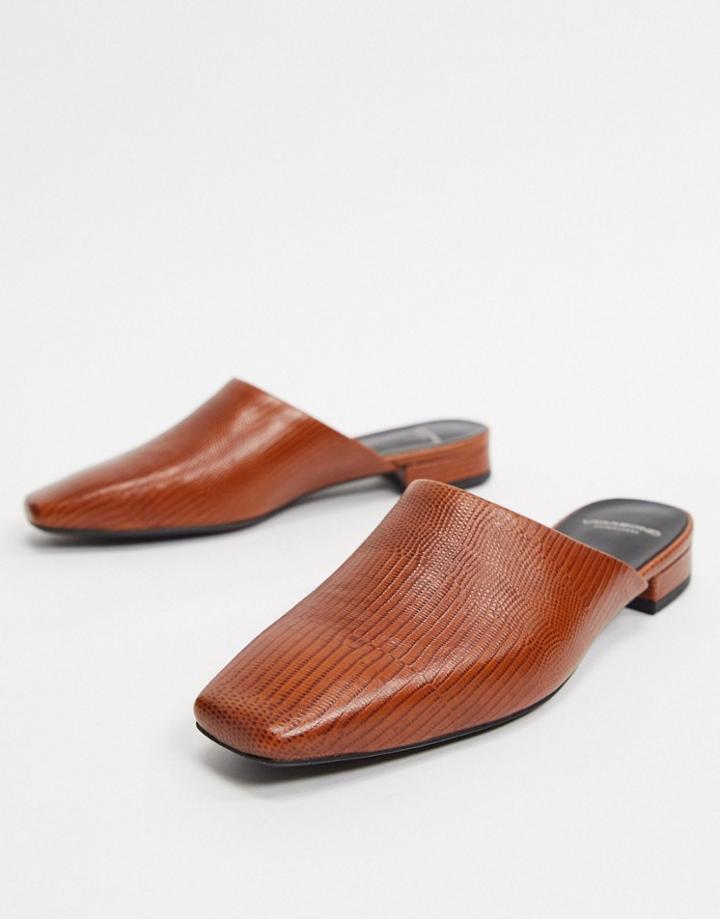 Vagabond Layla Mule Shoe In Tan Leather Lizard Print-brown