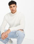 Hollister Icon Logo Roll Neck Knit Sweater In Cream-white