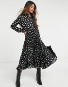 Closet London Long Sleeve Shirt Dress In Black Polka Dot-multi