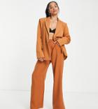 Naanaa Petite High Waist Straight Leg Pants In Camel-neutral