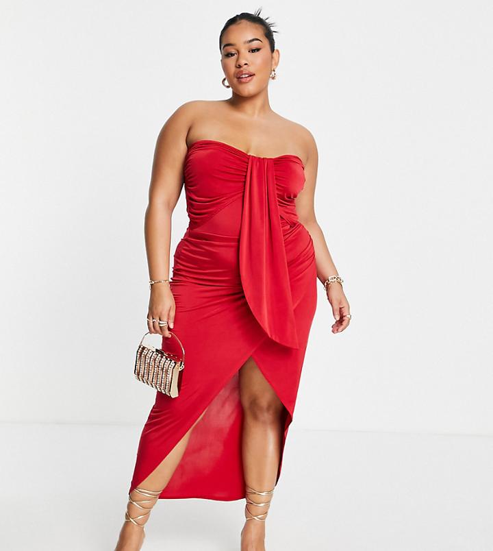 Jaded Rose Plus Bandeau Midi Dress In Red Drape