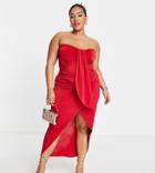 Jaded Rose Plus Bandeau Midi Dress In Red Drape