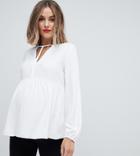 Asos Design Maternity Smock Top With Tie Detail - White
