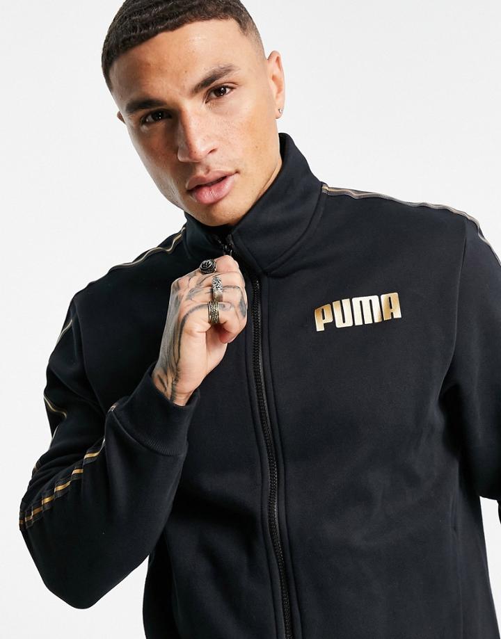 Puma Track Jacket In Black With Gold Taping