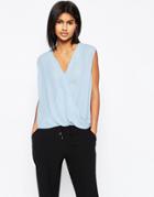 Asos Sleeveless Drape Wrap Blouse - Blue