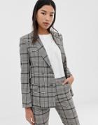 Asos Design Double Breasted Suit Blazer In Check With Burgundy - Multi