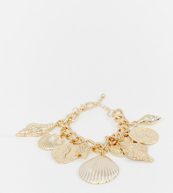 Reclaimed Vintage Inspired Multi Shell And Coin Charm Bracelet-gold