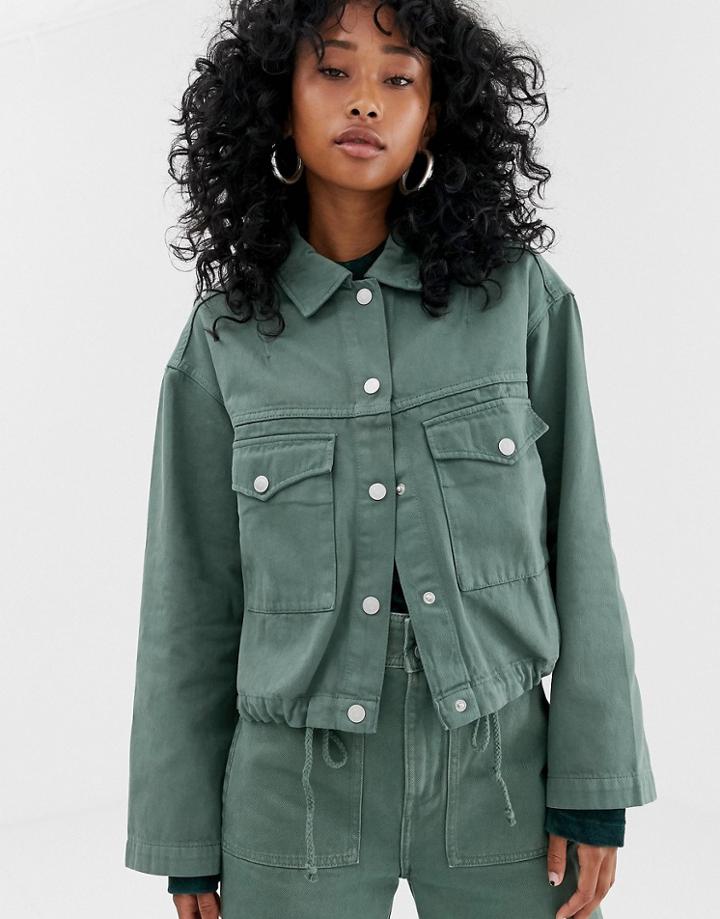 Weekday Drawstring Denim Jacket In Khaki - Green